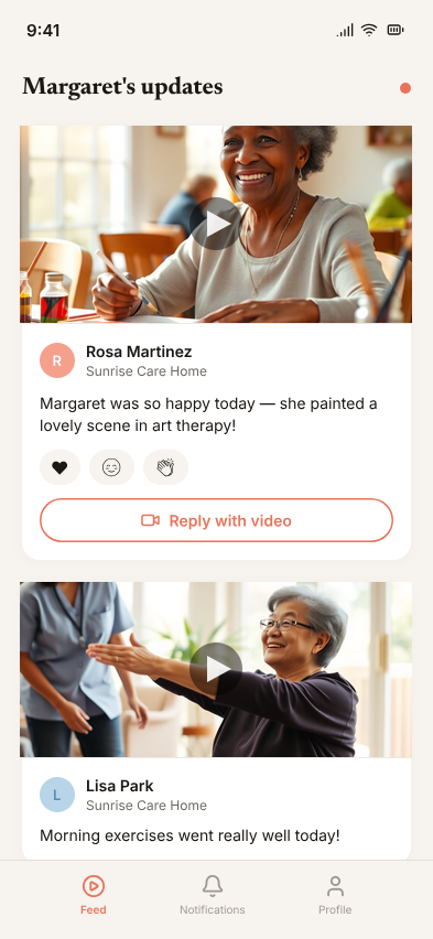 Family member receiving and watching a moment from their loved one