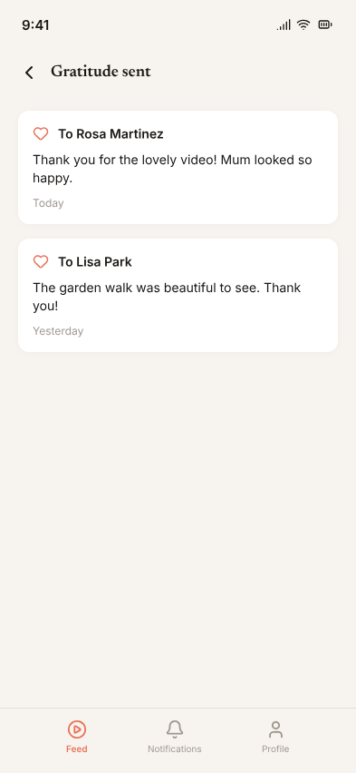 Family member sending gratitude through CareMemo
